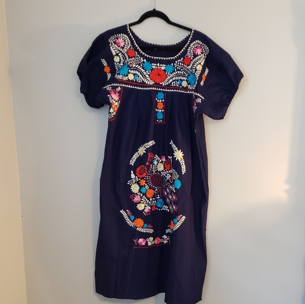Navy linen embroider dress